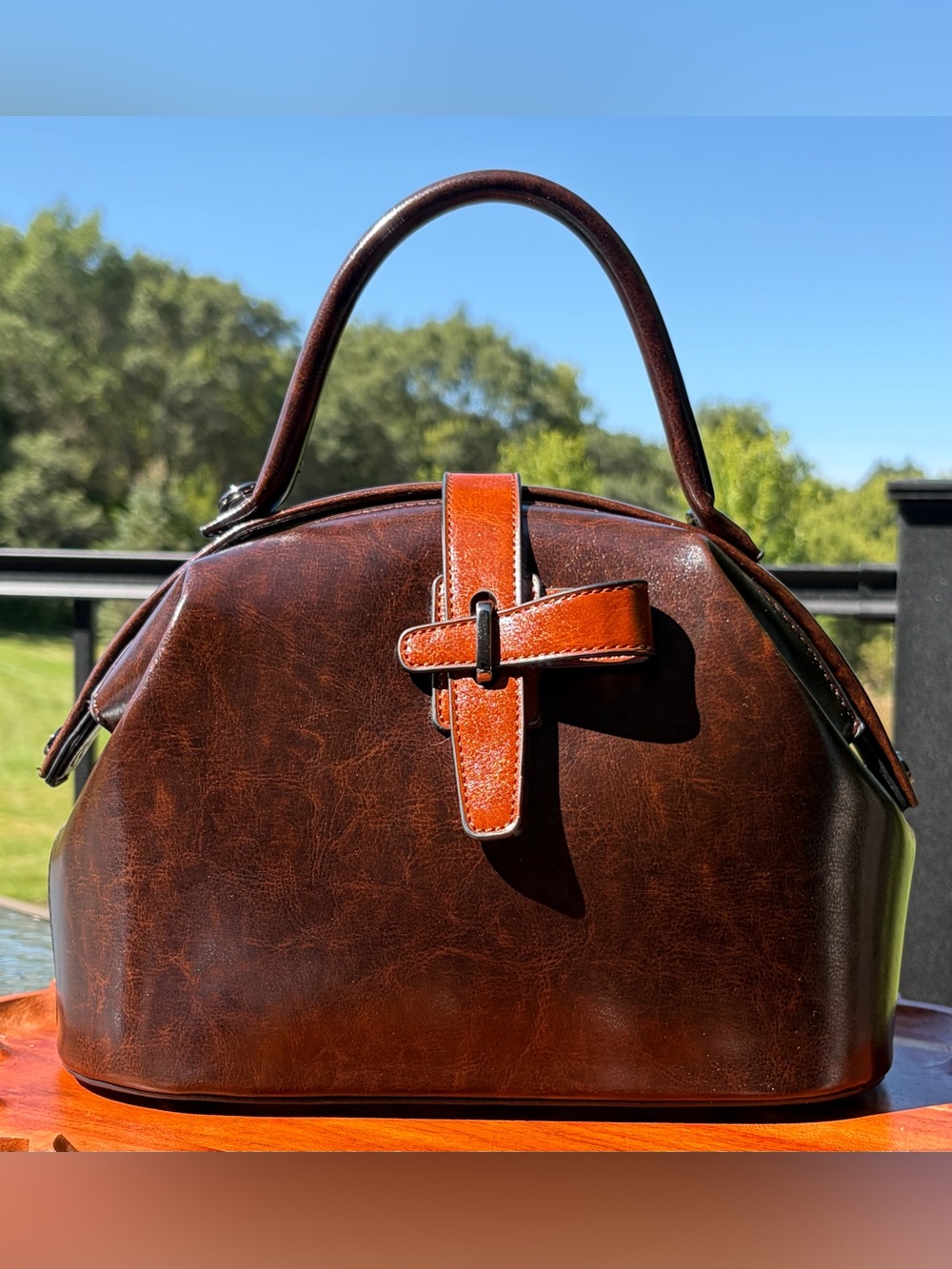 Doctor Bag Vintage-Style Brown Vegan Leather Top Handle Purse & Wallet Set - Picture 11 of 12